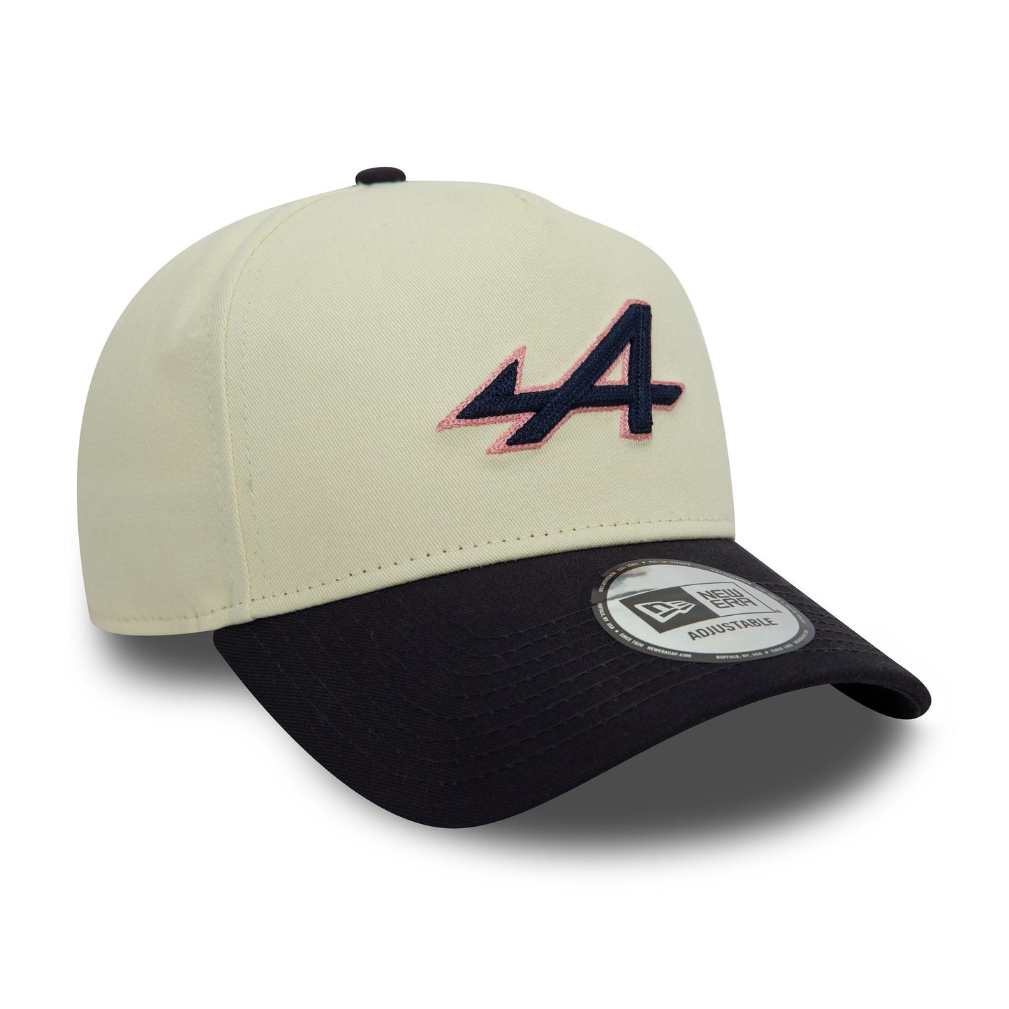 This is a Alpine Racing Chain Stitch White 9FORTY E-Frame Adjustable Trucker Cap 1