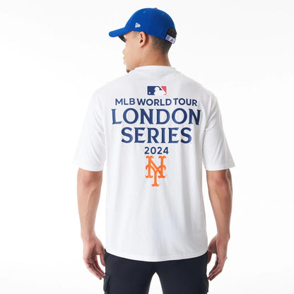 The Male model is wearing New York Mets MLB London Series 2024 City White Oversized T-Shirt 6