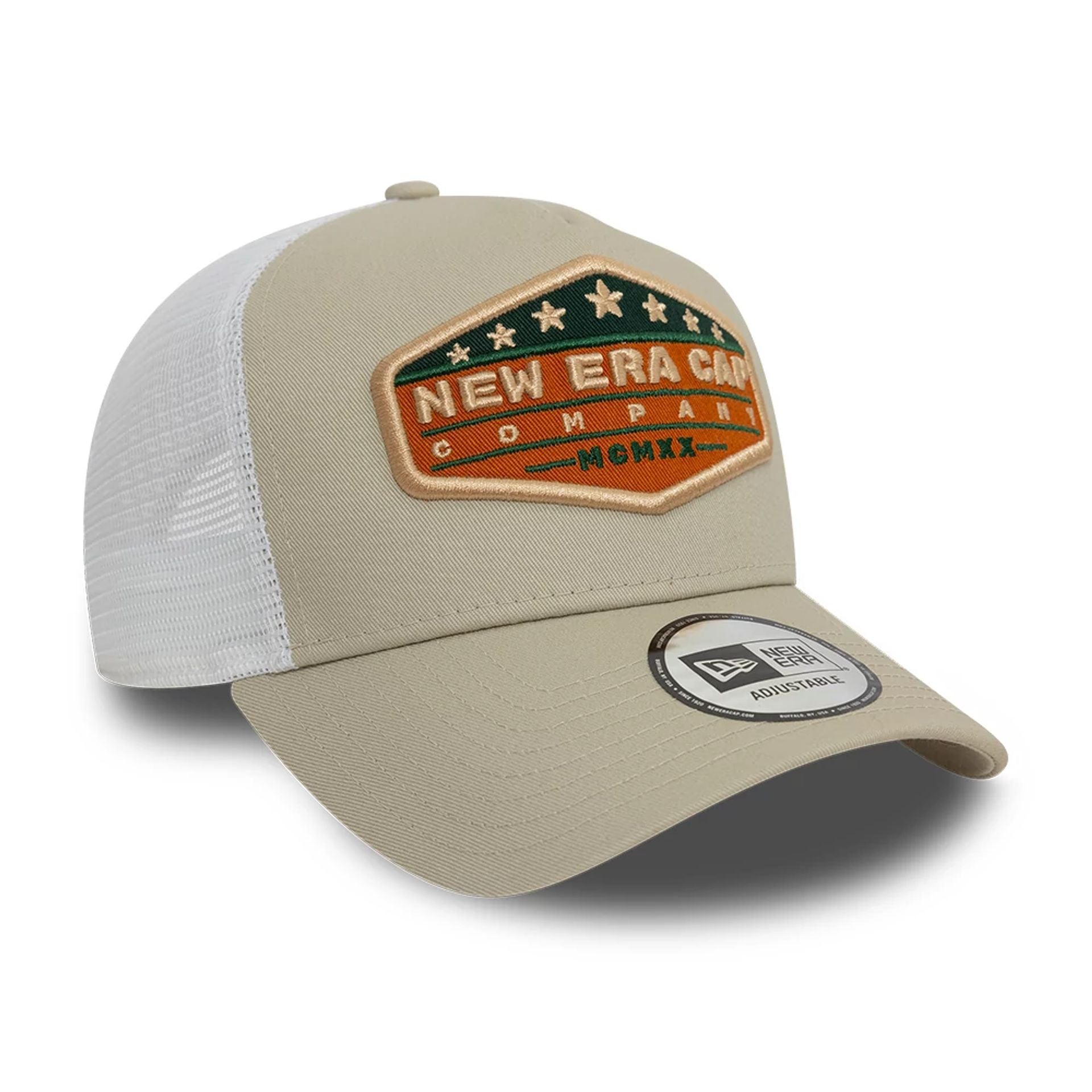 This is a New Era Patch Light Beige 9FORTY A-Frame Trucker Adjustable Cap 2