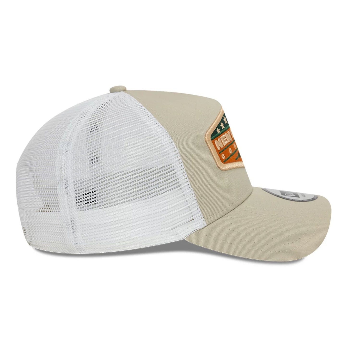 This is a New Era Patch Light Beige 9FORTY A-Frame Trucker Adjustable Cap 7