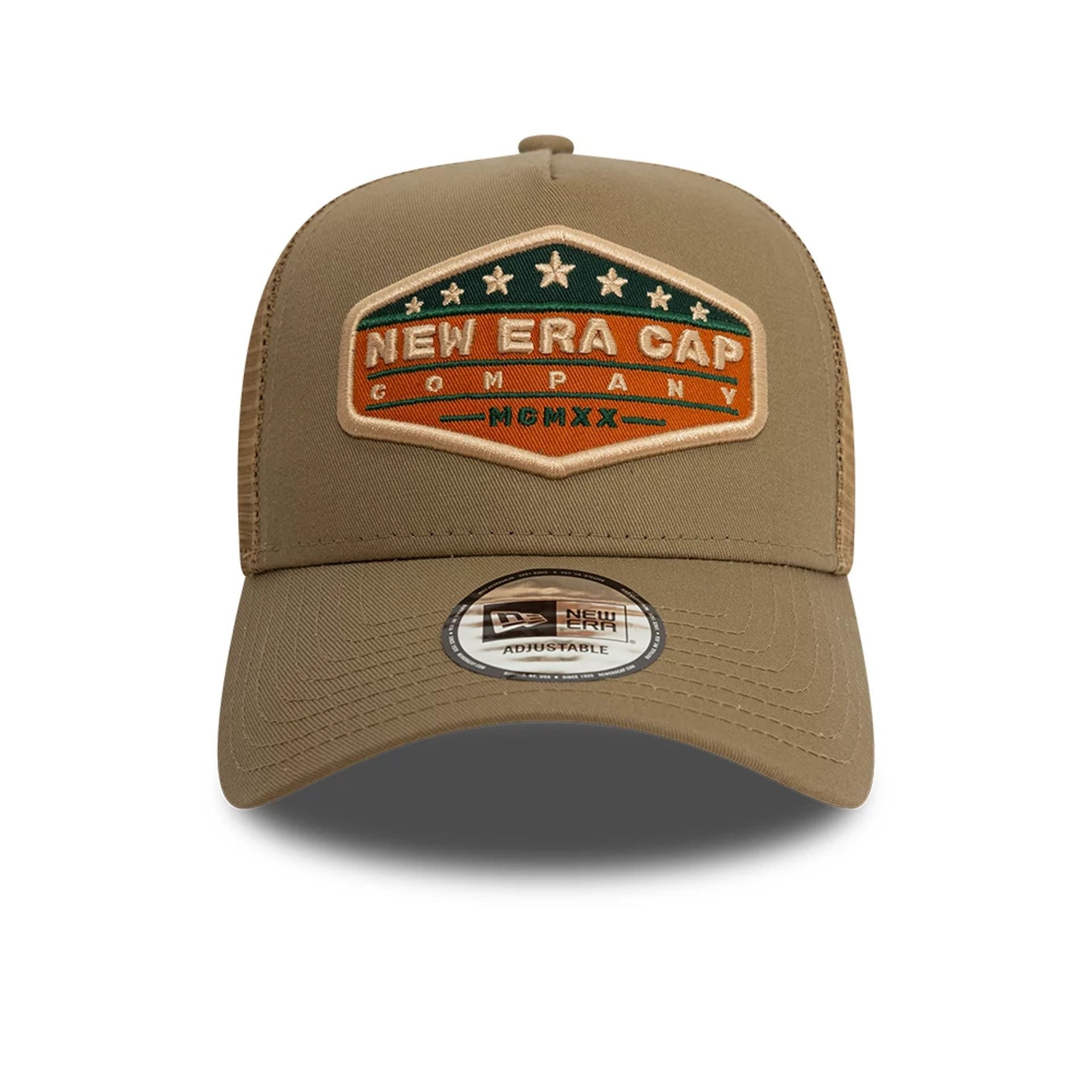 This is a New Era Patch Beige 9FORTY A-Frame Trucker Adjustable Cap 7