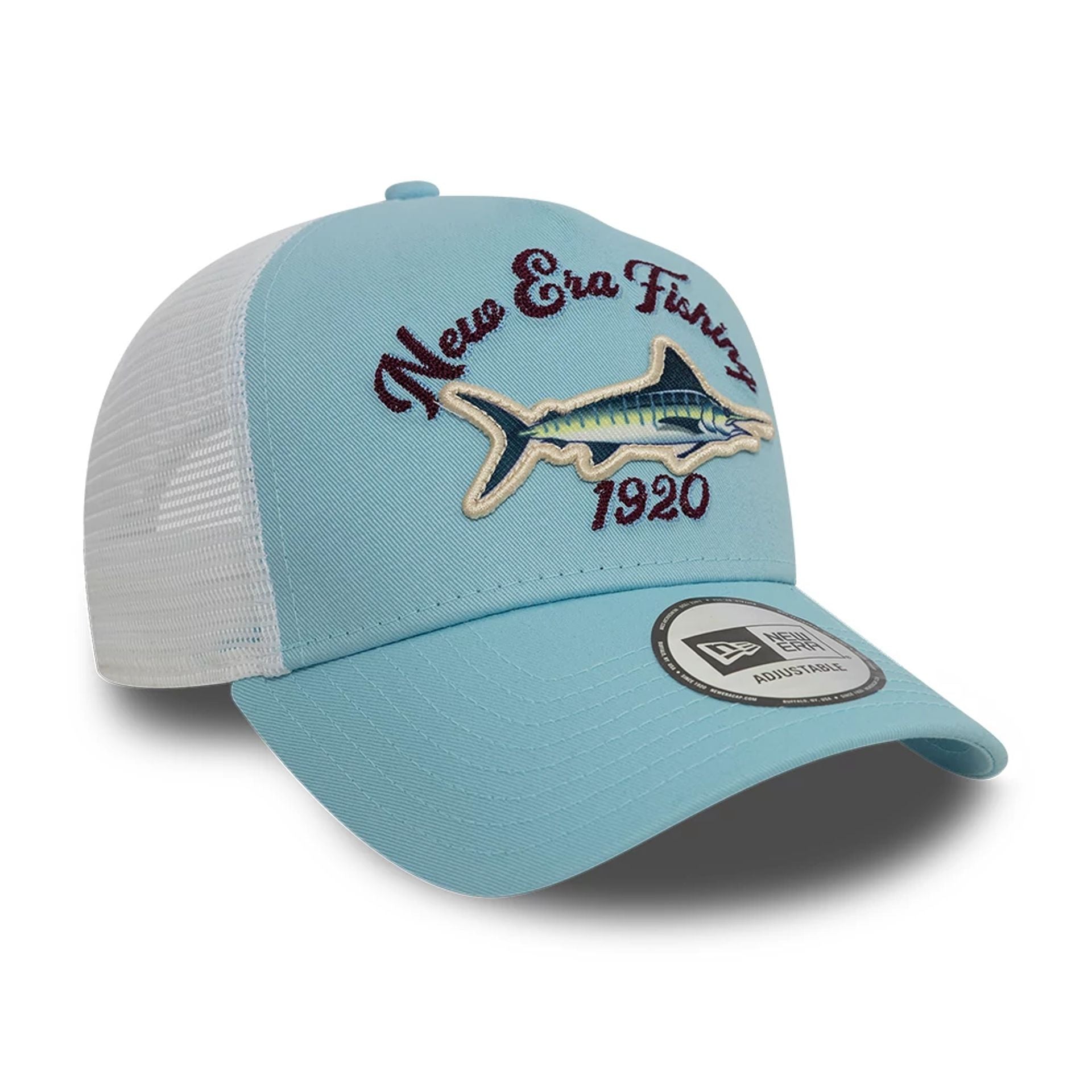 This is a New Era Fishing Marlin White 9FORTY A-Frame Trucker Adjustable Cap 2