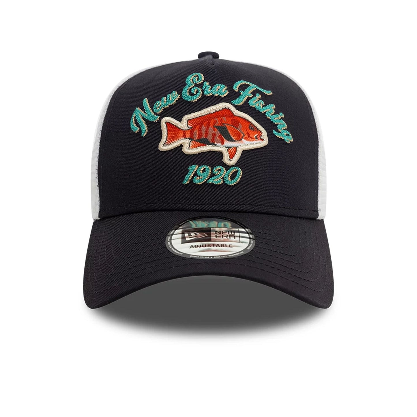 This is a New Era Fishing Red Snapper White 9FORTY A-Frame Trucker Adjustable Cap 3