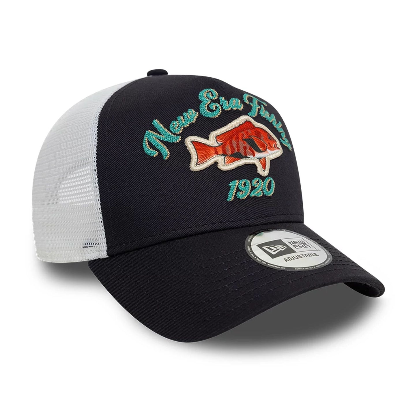 This is a New Era Fishing Red Snapper White 9FORTY A-Frame Trucker Adjustable Cap 2