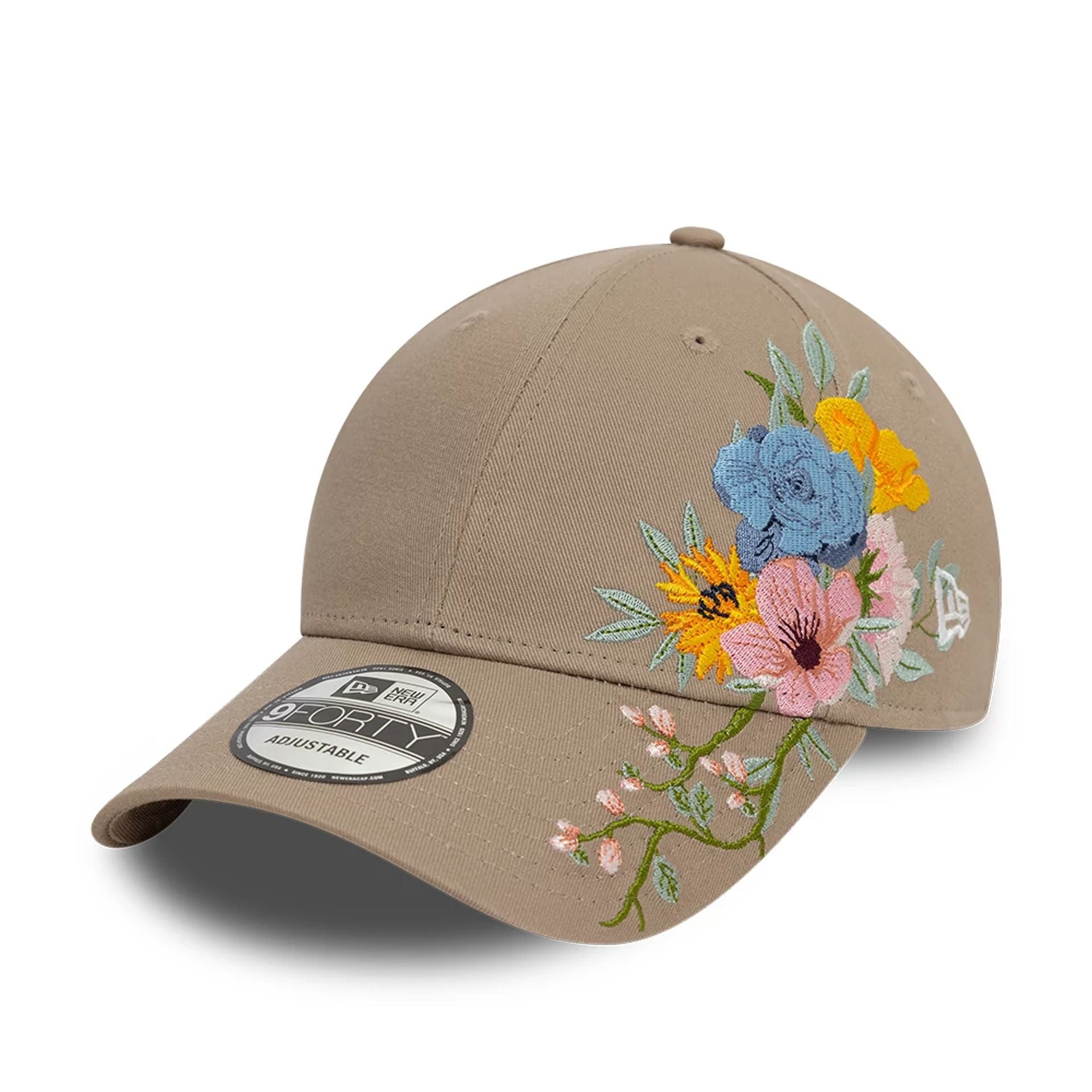 This is a New Era Floral Pastel Brown 9FORTY Adjustable Cap 1