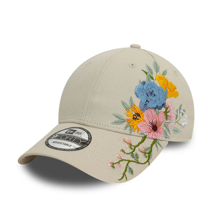 This is a New Era Floral Light Beige 9FORTY Adjustable Cap 1