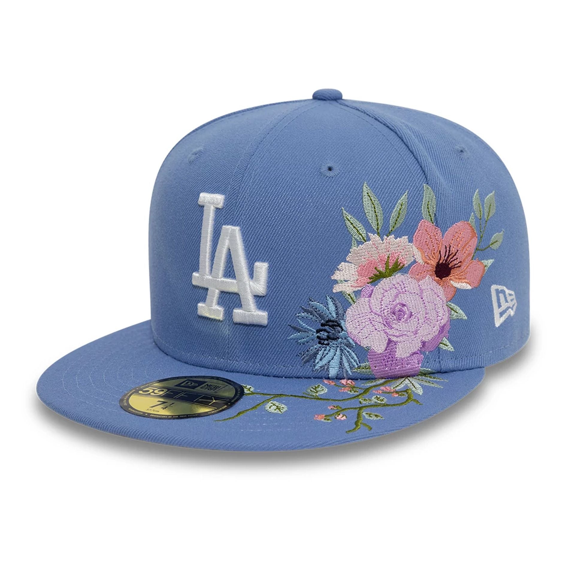 This is a LA Dodgers MLB Floral Blue 59FIFTY Fitted Cap 1