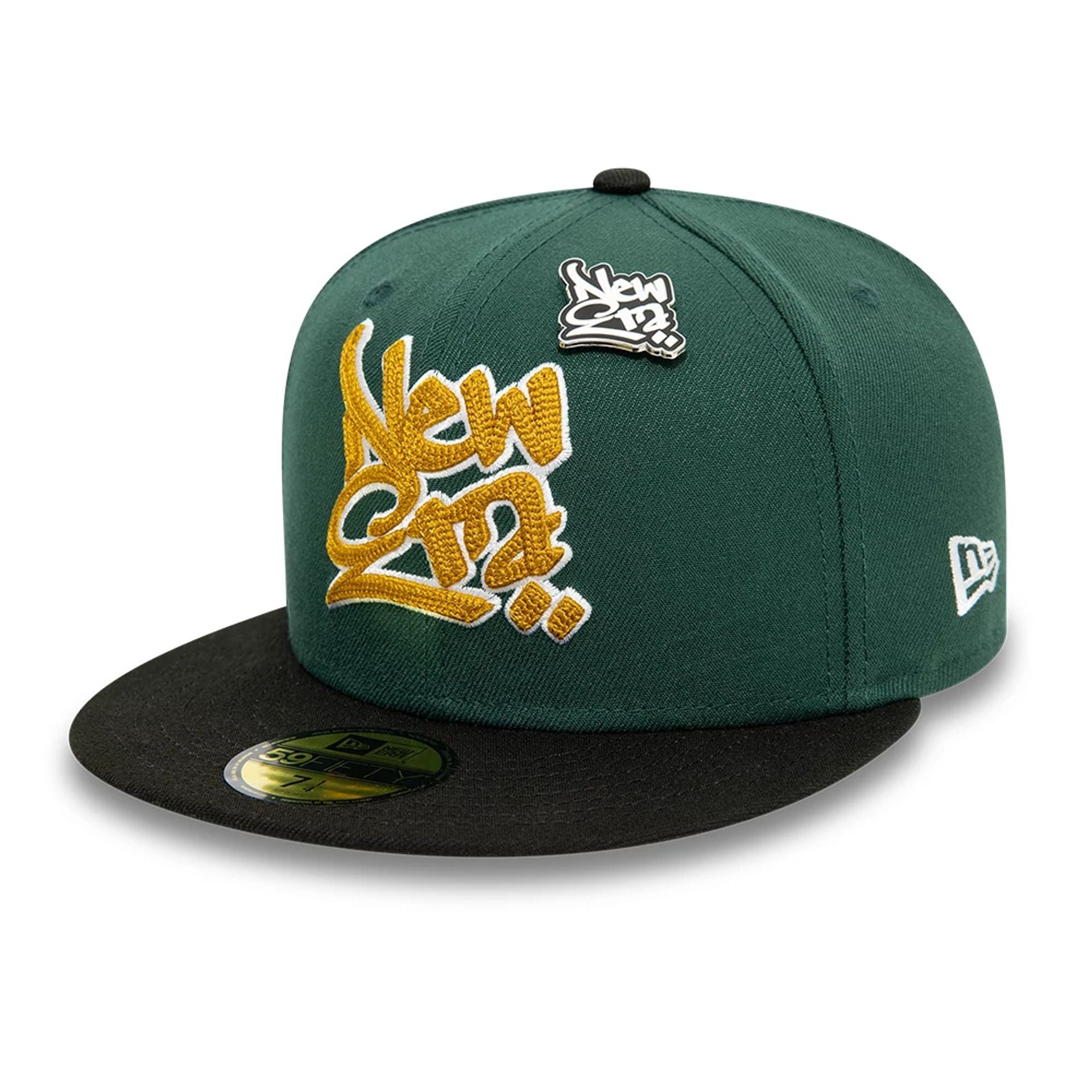 This is a New Era Front Script Dark Green 59FIFTY Fitted Cap 1