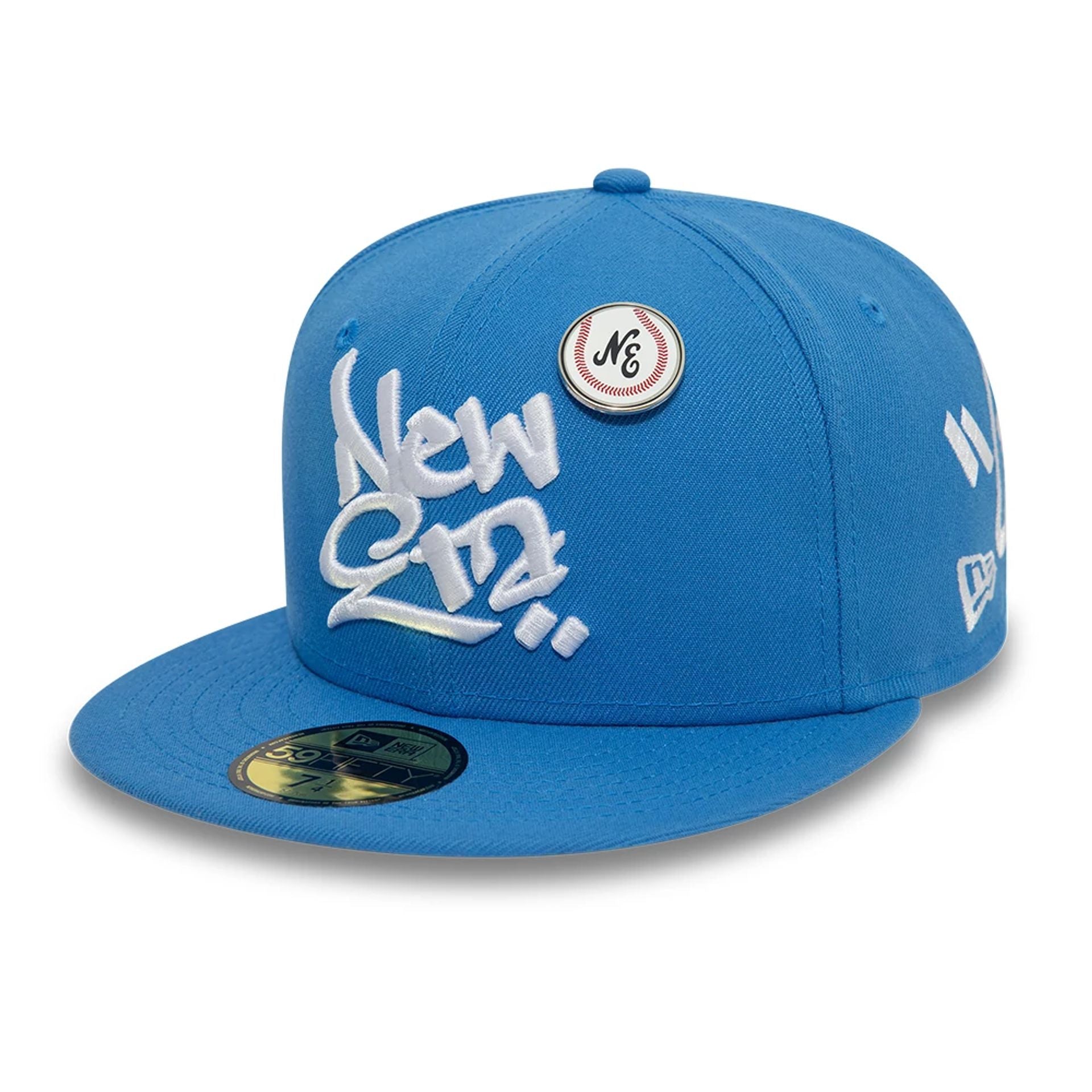 This is a New Era Oversized Script Blue 59FIFTY Fitted Cap 1