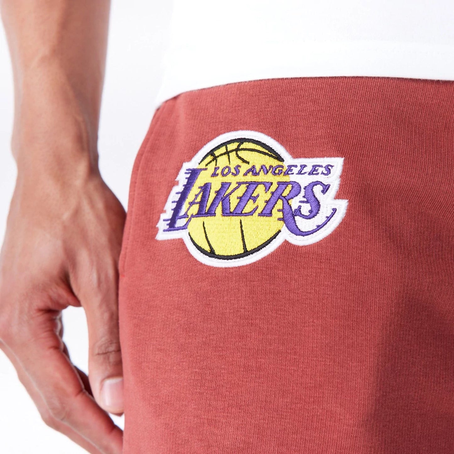 The Male model is wearing LA Lakers League Essential Brown Track Joggers  4