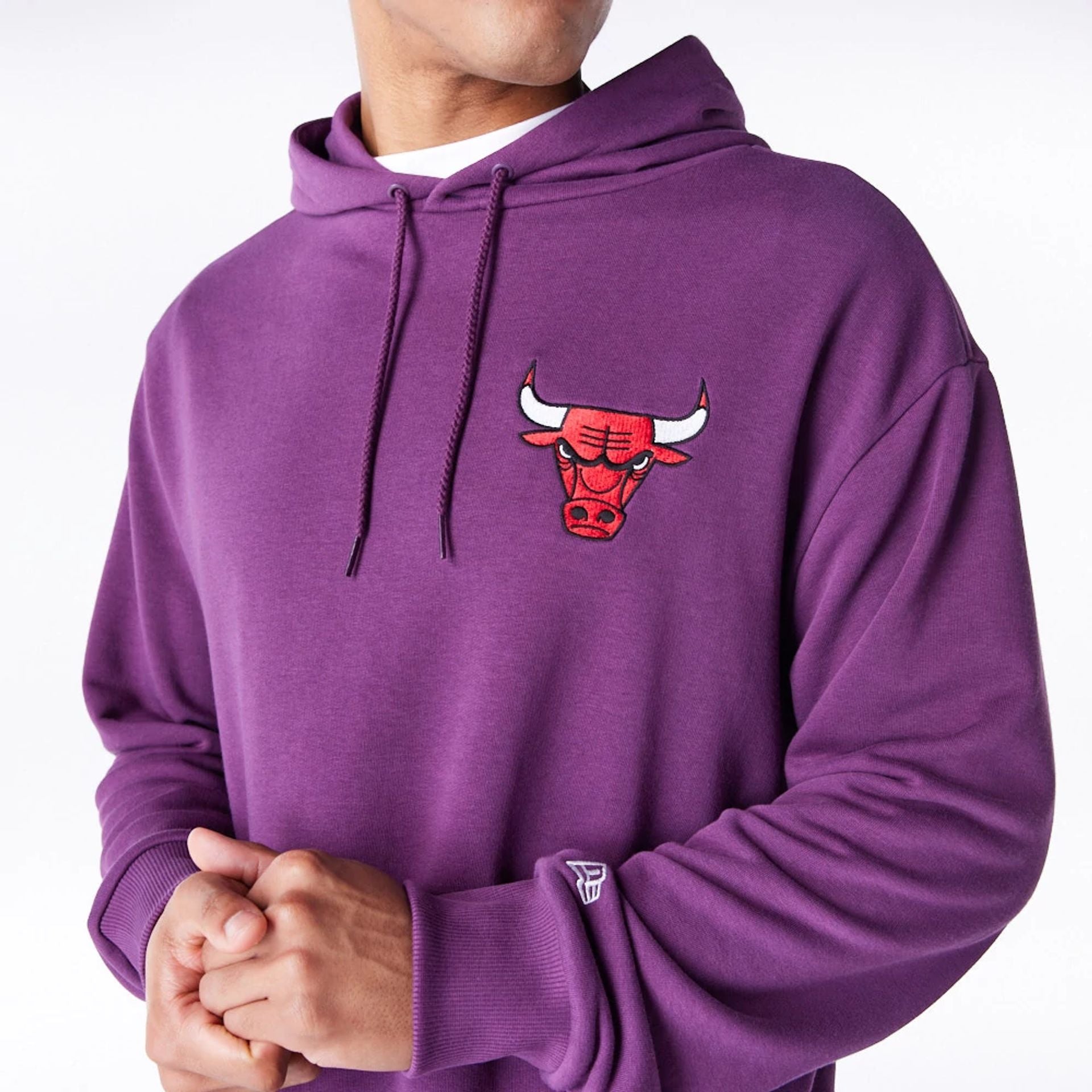 The Male model is wearing Chicago Bulls League Essential Dark Purple Oversized Pullover Hoodie  6