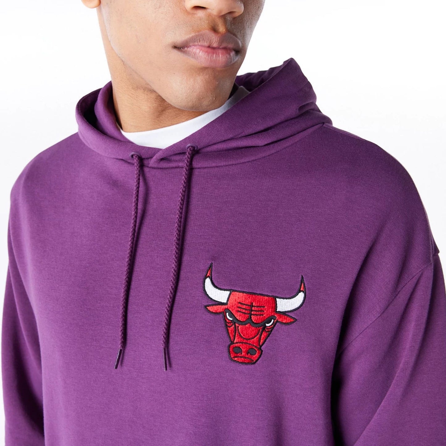 The Male model is wearing Chicago Bulls League Essential Dark Purple Oversized Pullover Hoodie  4