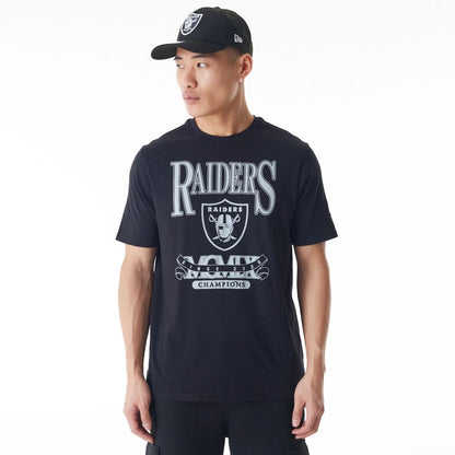 The Male model is wearing Las Vegas Raiders NFL Champions Graphic Black T-Shirt 1