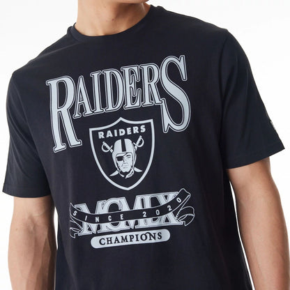 The Male model is wearing Las Vegas Raiders NFL Champions Graphic Black T-Shirt 6