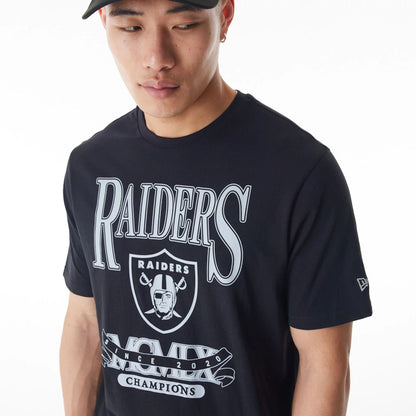 The Male model is wearing Las Vegas Raiders NFL Champions Graphic Black T-Shirt 5