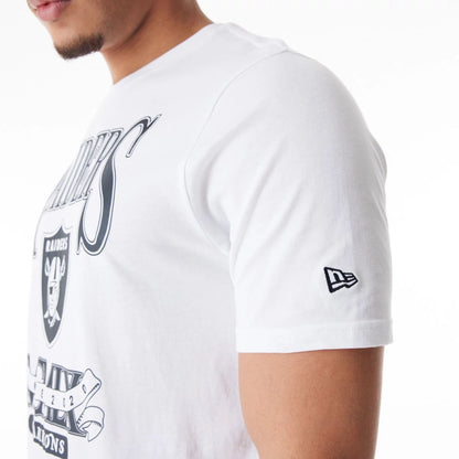 The Male model is wearing Las Vegas Raiders NFL Champions Graphic White T-Shirt 6