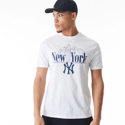 The Male model is wearing New York Yankees MLB Graphic White T-Shirt 4