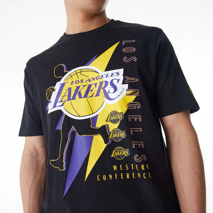 The Male model is wearing LA Lakers NBA Player Graphic Black T-Shirt 3