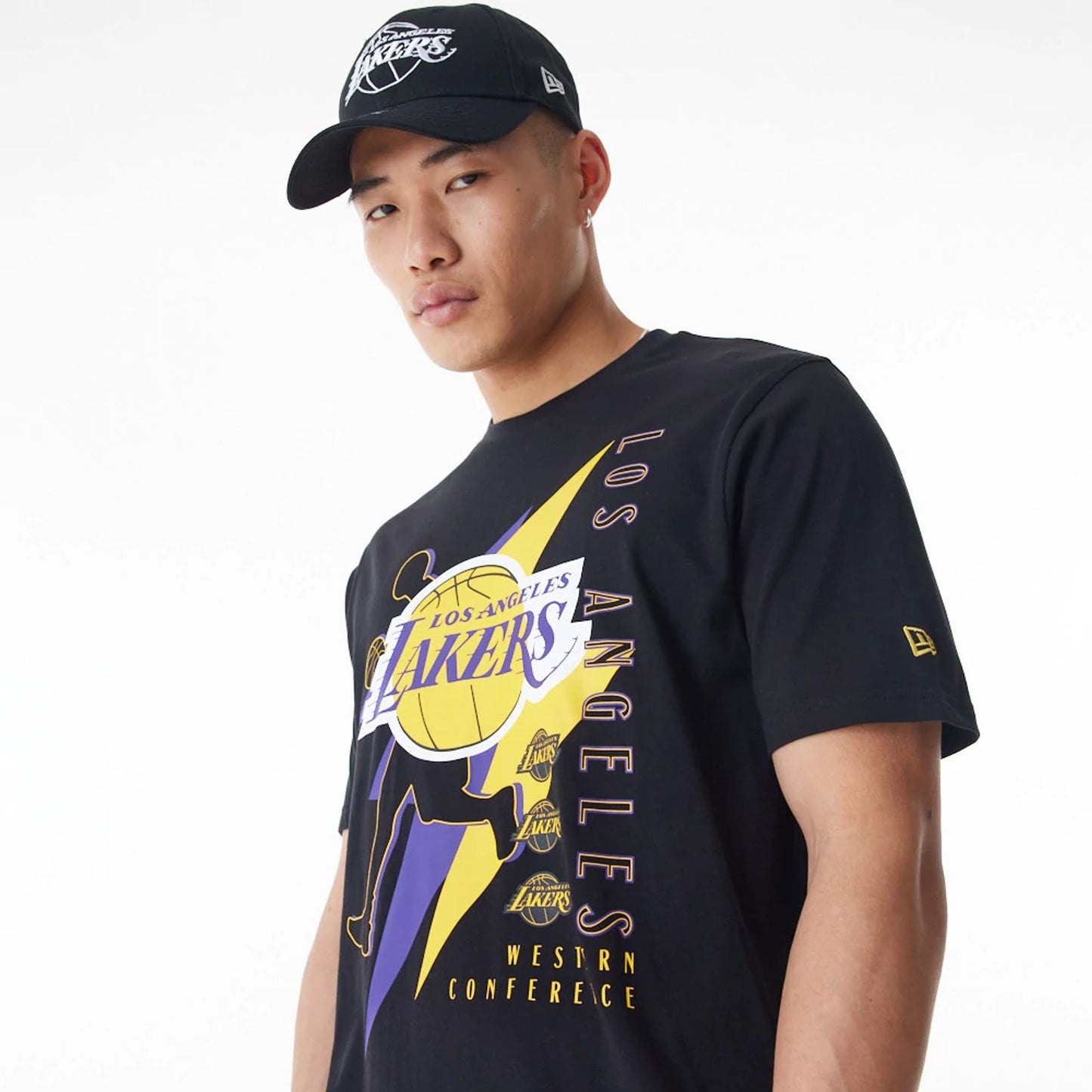 The Male model is wearing LA Lakers NBA Player Graphic Black T-Shirt 4