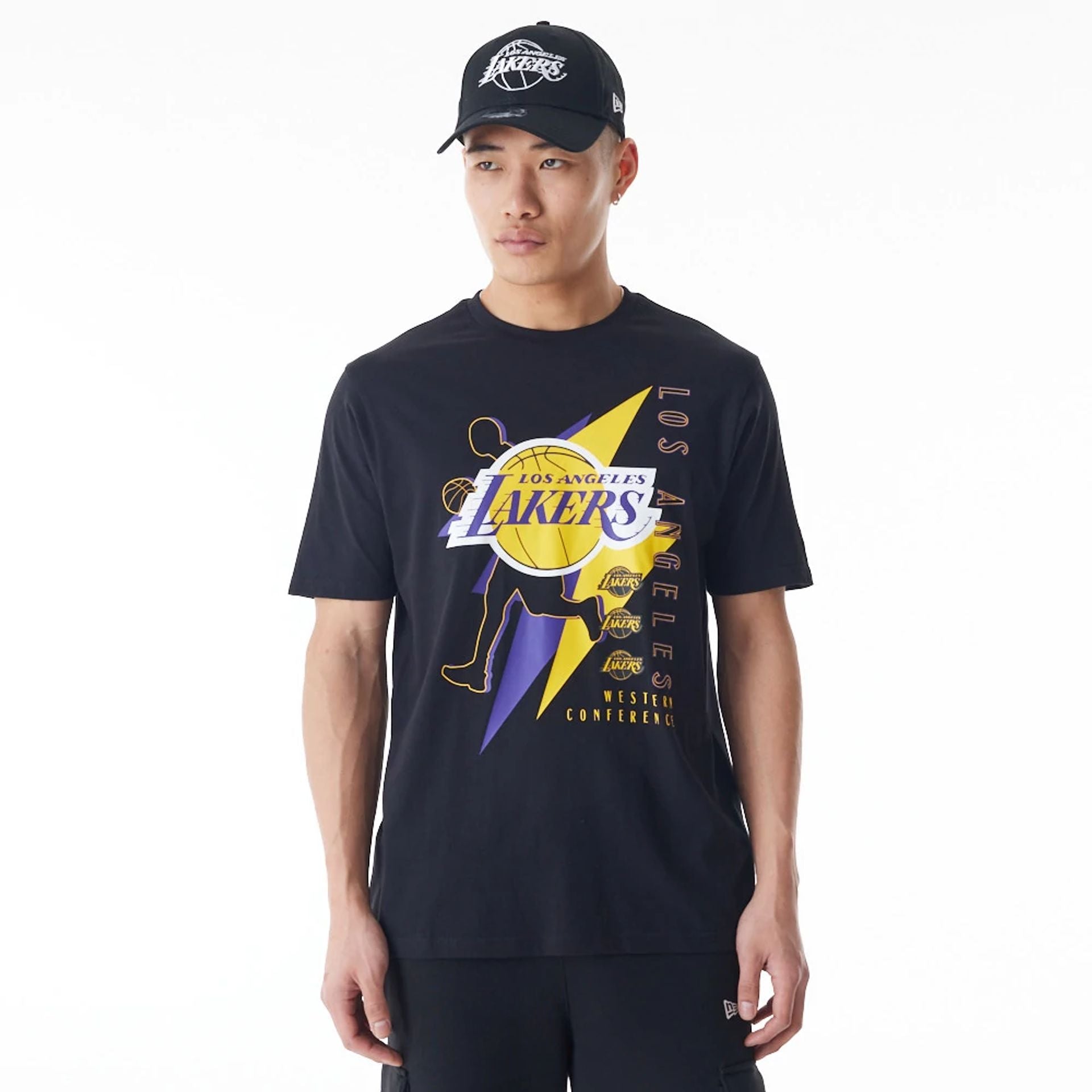 The Male model is wearing LA Lakers NBA Player Graphic Black T-Shirt 1