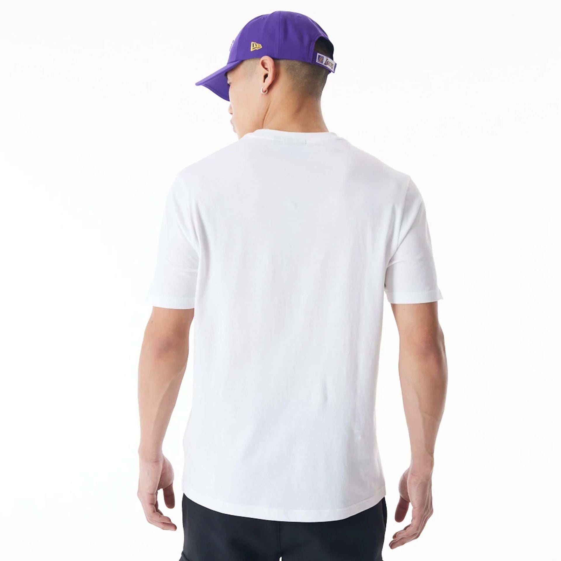 The Male model is wearing LA Lakers NBA Player Graphic White T-Shirt 3