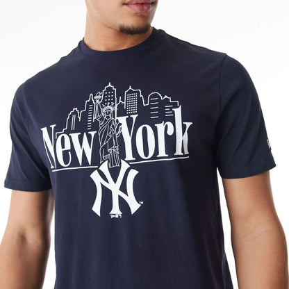 The Male model is wearing New York Yankees MLB Graphic Navy T-Shirt 4