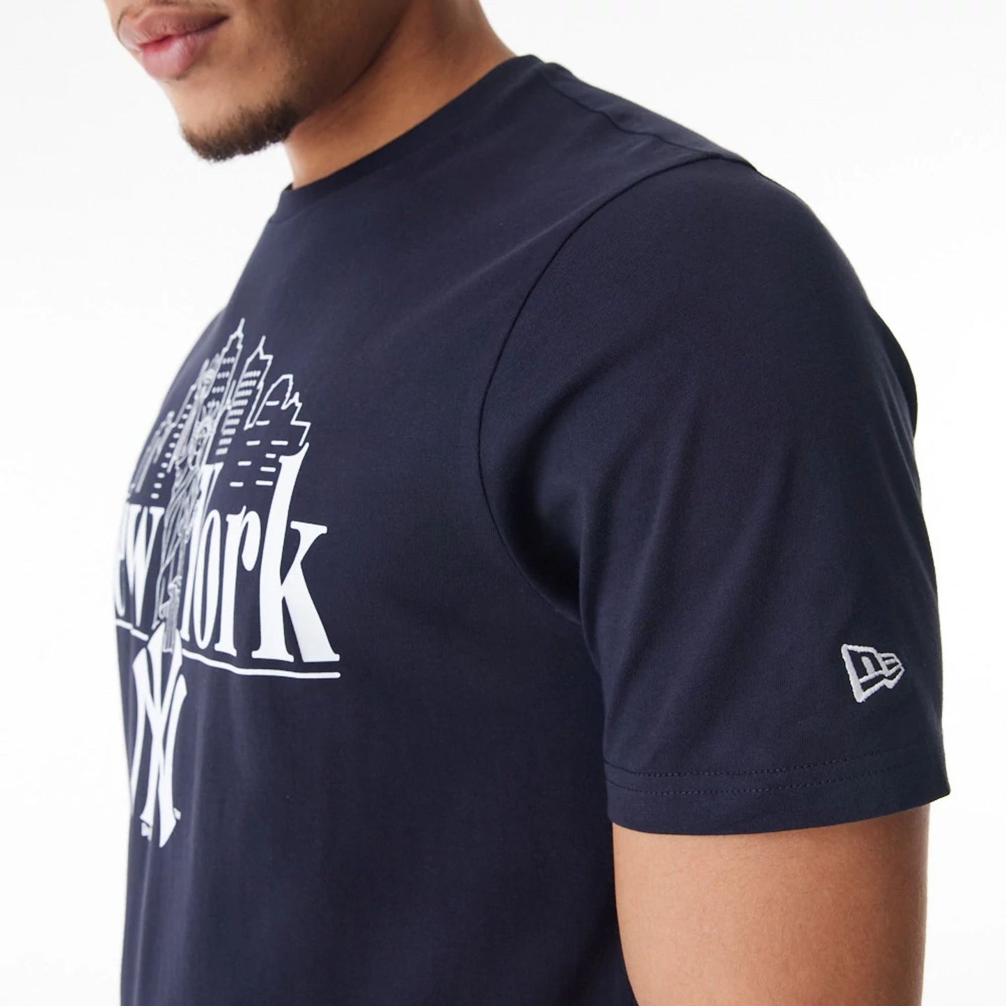 The Male model is wearing New York Yankees MLB Graphic Navy T-Shirt 5