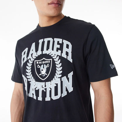 The Male model is wearing Las Vegas Raiders NFL Laurel Graphic Black T-Shirt 4