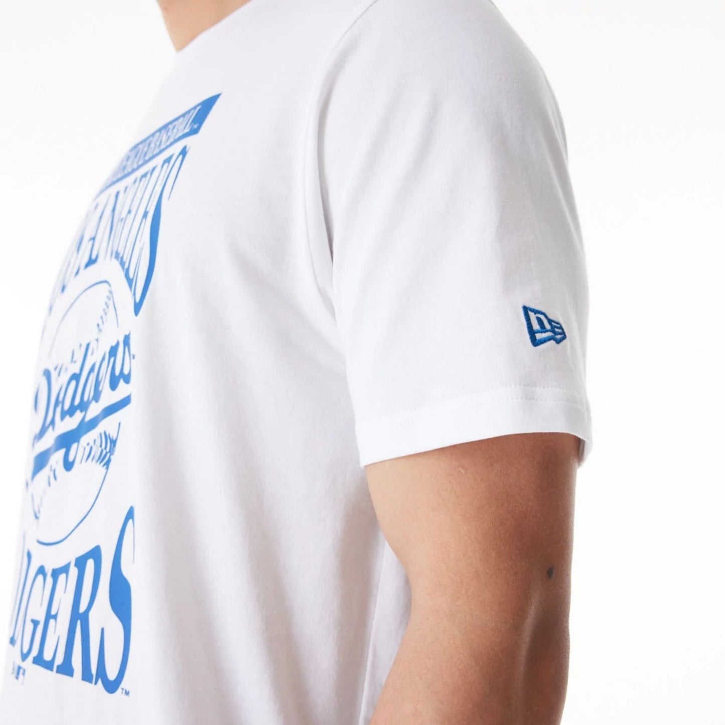 The Male model is wearing LA Dodgers MLB Baseball Stack White T-Shirt 4