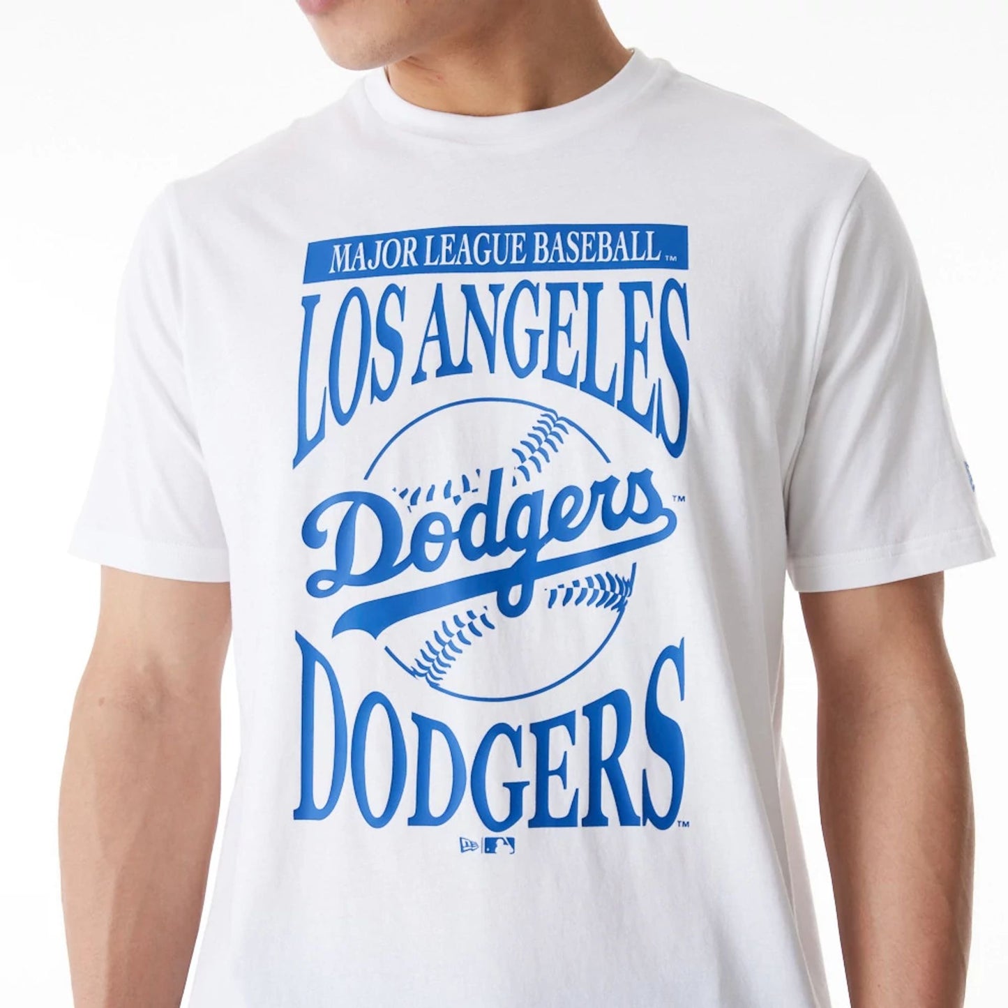 The Male model is wearing LA Dodgers MLB Baseball Stack White T-Shirt 2