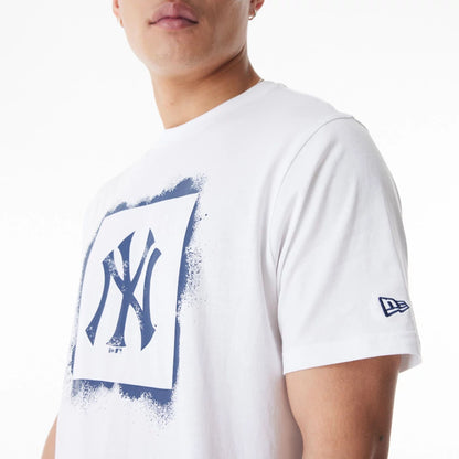 The Male model is wearing New York Yankees MLB Spray Stamp Graphic White T-Shirt 4