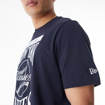 The Male model is wearing New York Yankees MLB Baseball Stack Navy T-Shirt 3