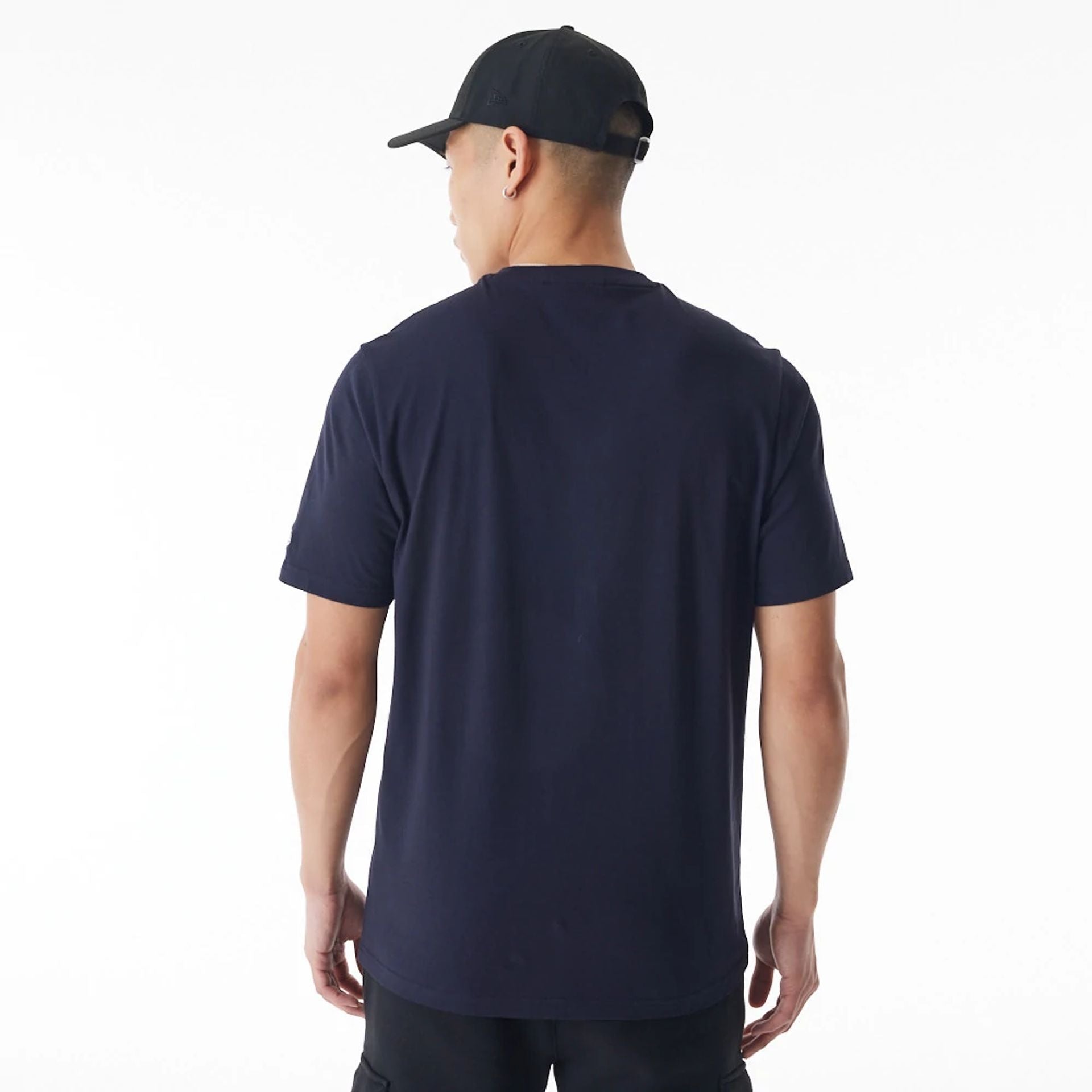 The Male model is wearing New York Yankees MLB Baseball Stack Navy T-Shirt 6