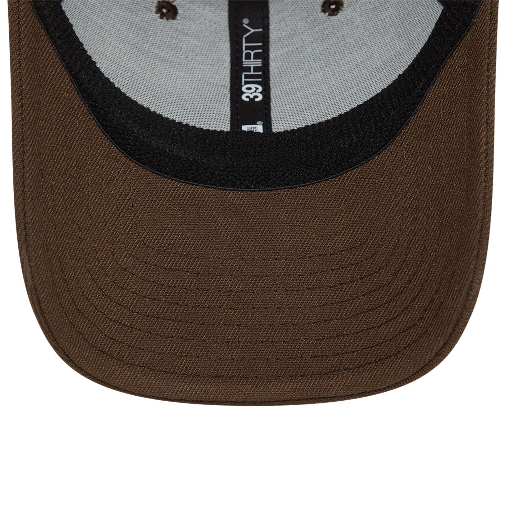 This is a New Era Flagged Essential Dark Brown 39THIRTY Stretch Fit Cap 5