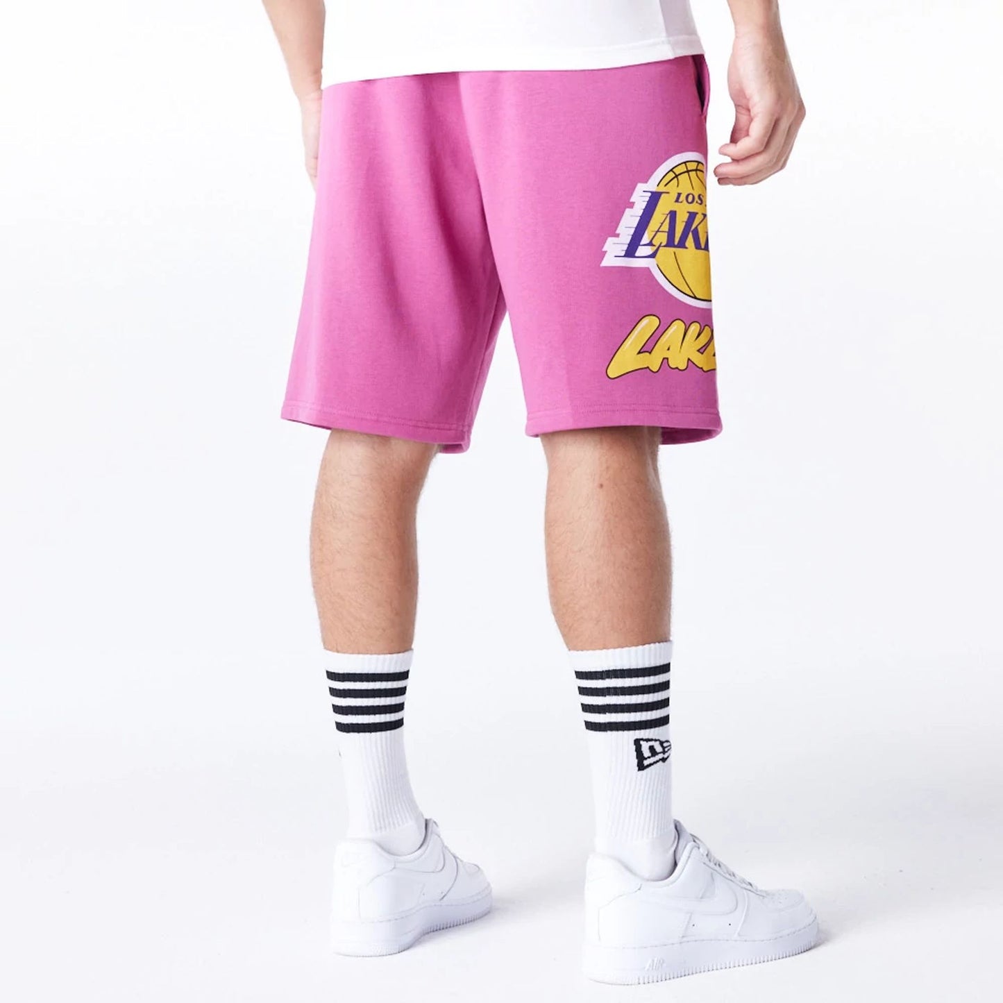 The Male model is wearing LA Lakers NBA Bubble Script Purple Shorts  5