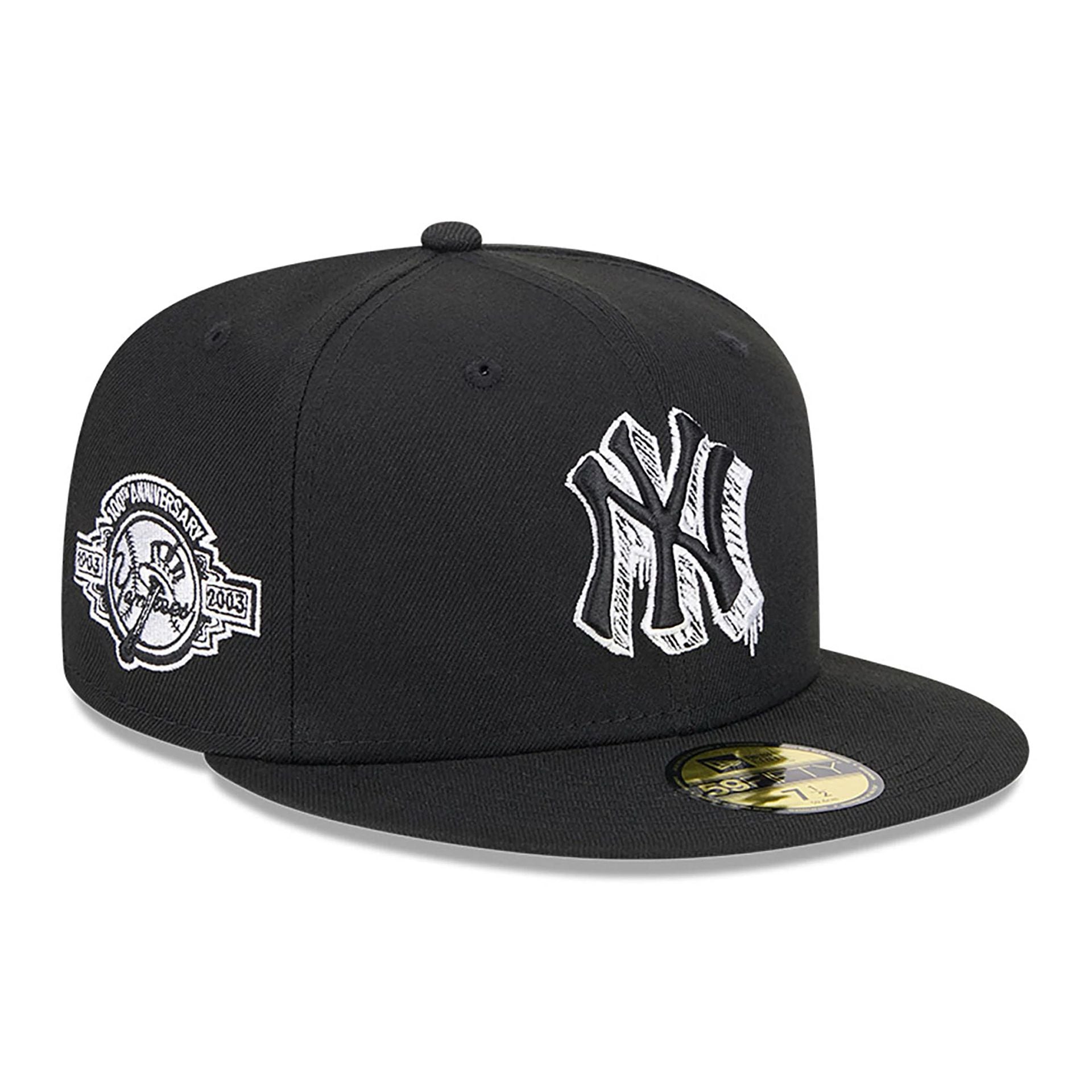 This is a New York Yankees MLB Hi Vis Doodles Black 59FIFTY Fitted Cap 1