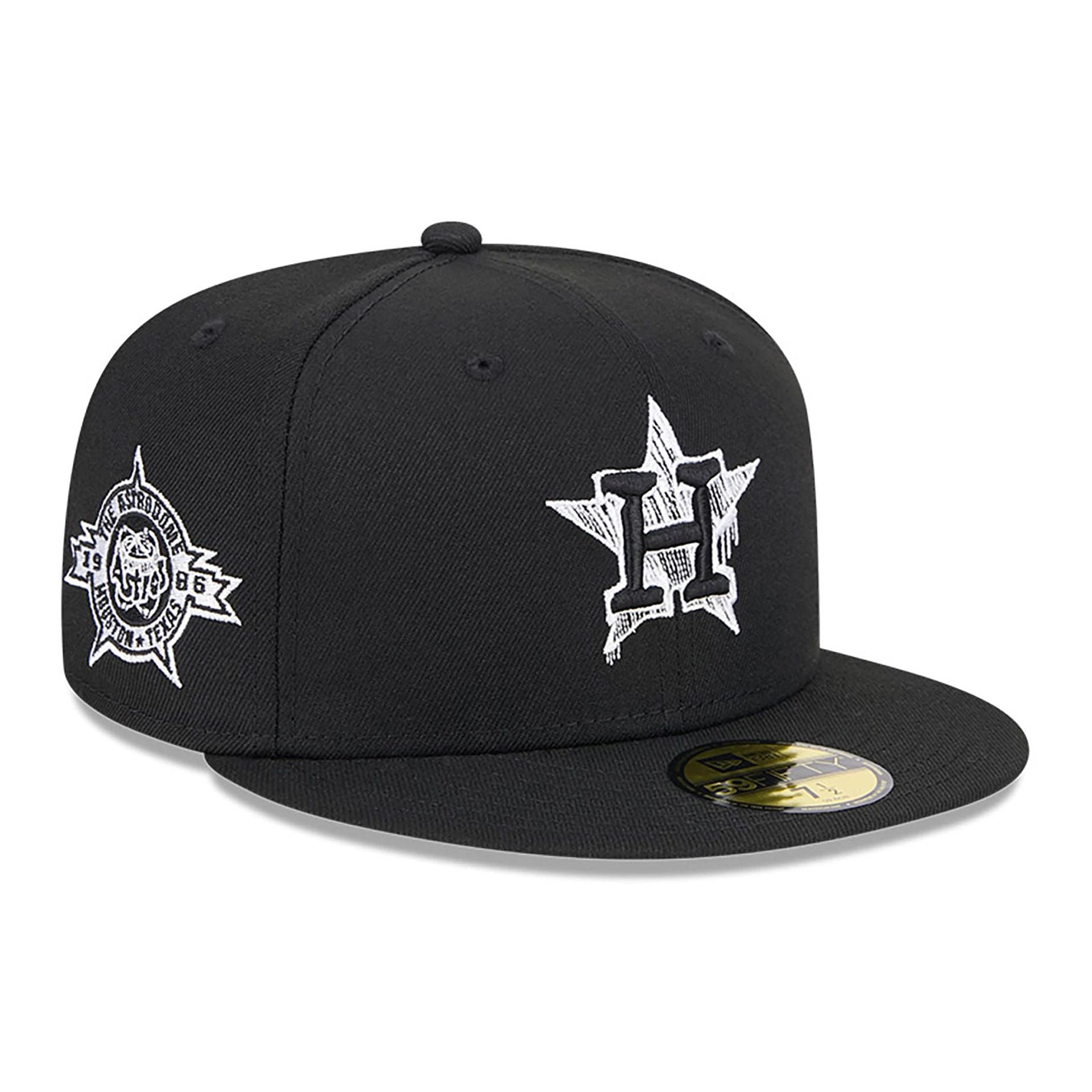 This is a Houston Astros MLB Hi Vis Doodles Black 59FIFTY Fitted Cap 1