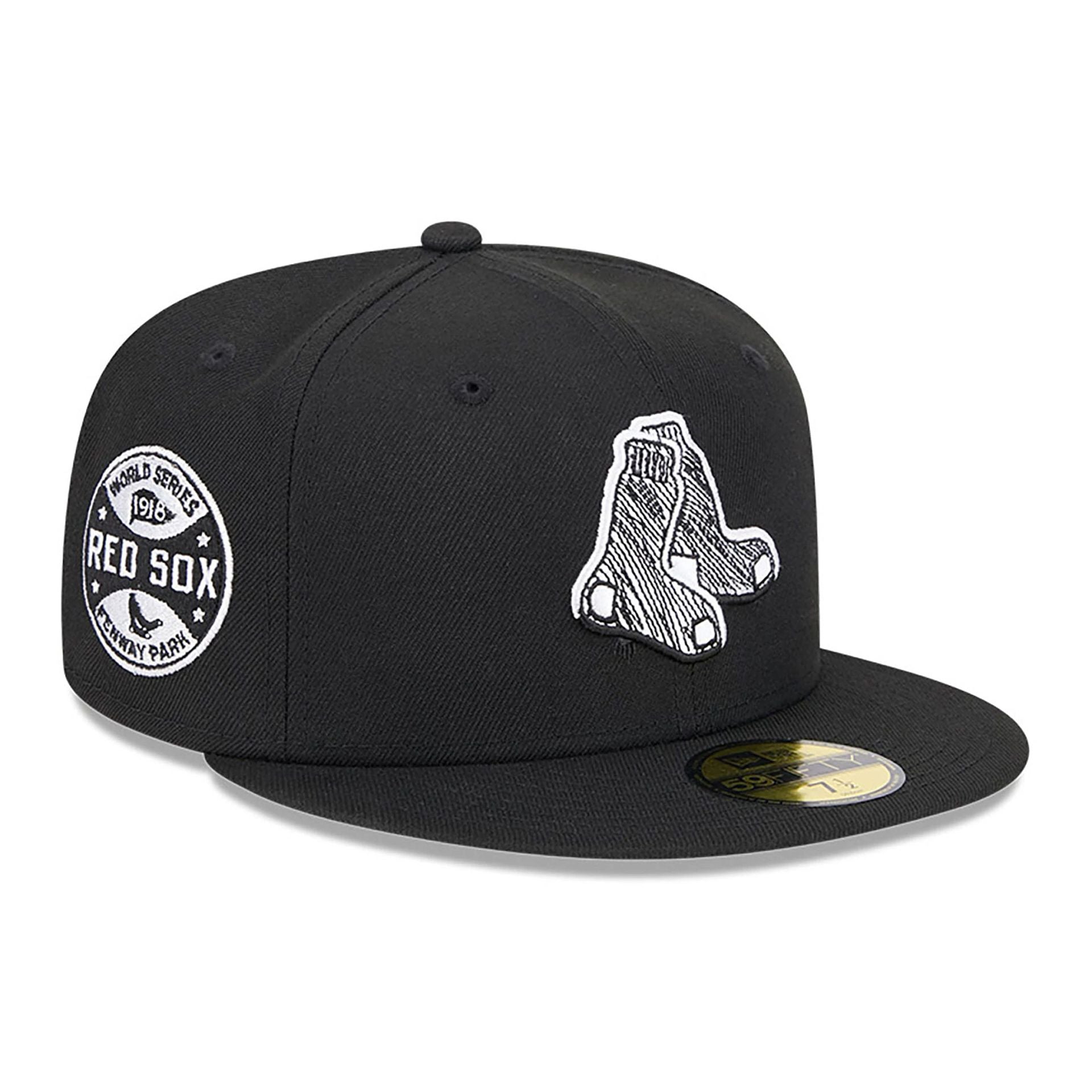 This is a Boston Red Sox MLB Hi Vis Doodles Black 59FIFTY Fitted Cap 1