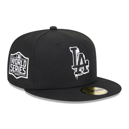 This is a LA Dodgers MLB Hi Vis Doodles Black 59FIFTY Fitted Cap 1