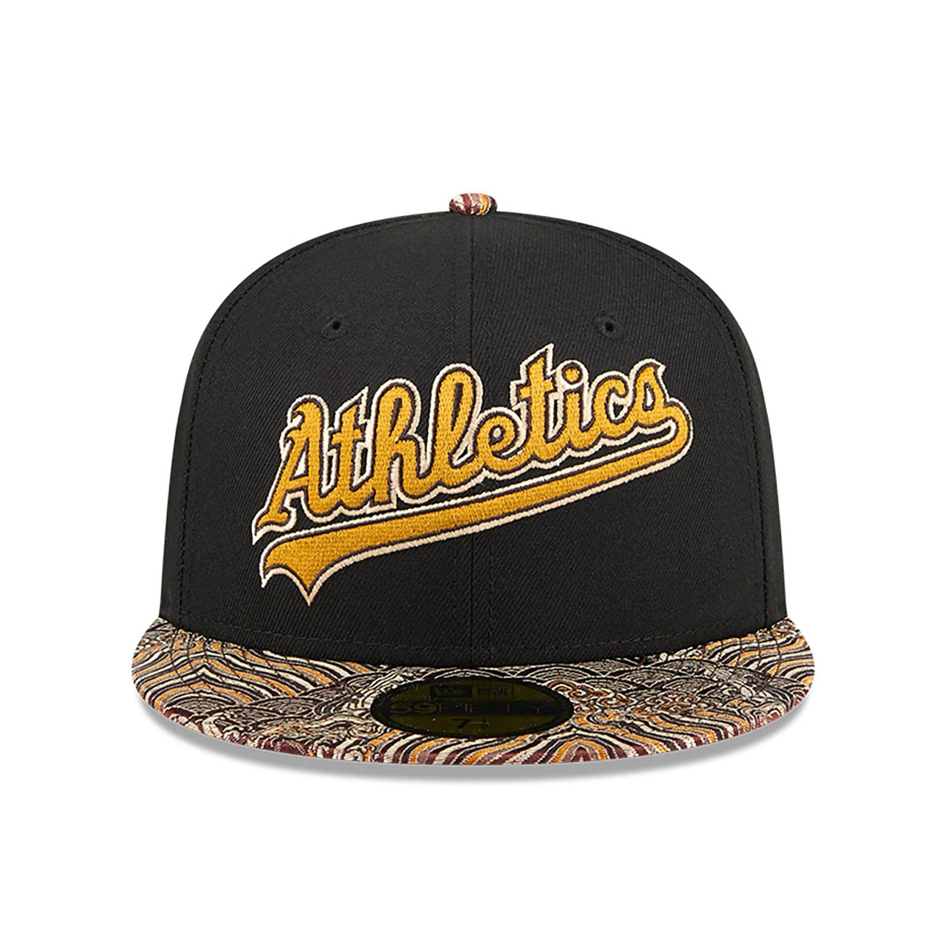 This is a Oakland Athletics Jacquard Visor Black 59FIFTY Fitted Cap 3