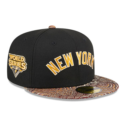 This is a New York Yankees Jacquard Visor Black 59FIFTY Fitted Cap 1