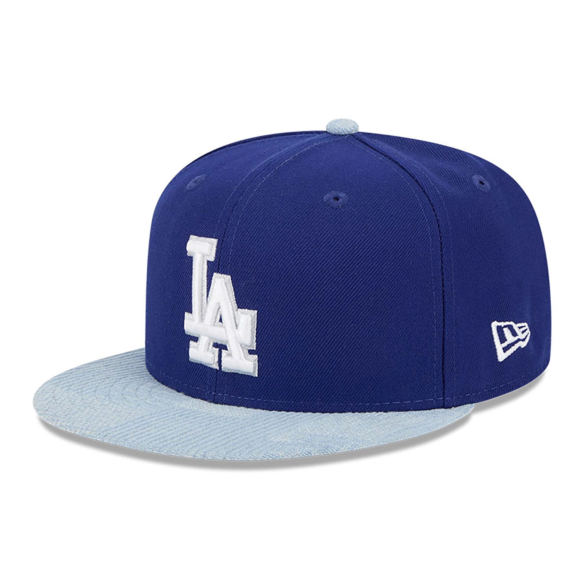 This is a LA Dodgers Patch Denim Dark Blue 59FIFTY Fitted Cap 1