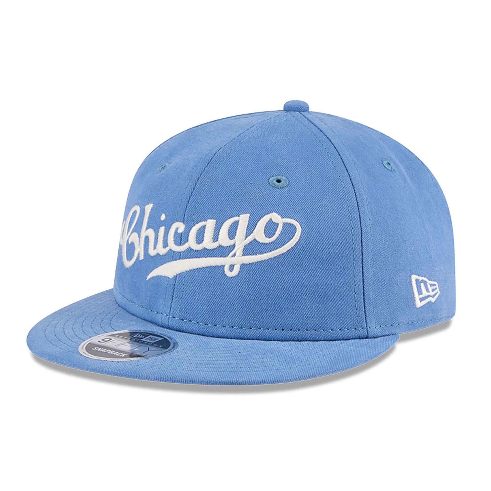 This is a Chicago Cubs Vintage Blue Retro Crown 9FIFTY Strapback Cap 1