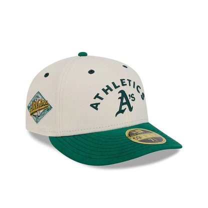 This is a Oakland Athletics Vintage Stack White Low Profile 59FIFTY Fitted Cap 1