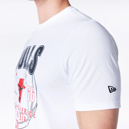 The Male model is wearing Chicago Bulls NBA Wordmark Graphic White T-Shirt 4