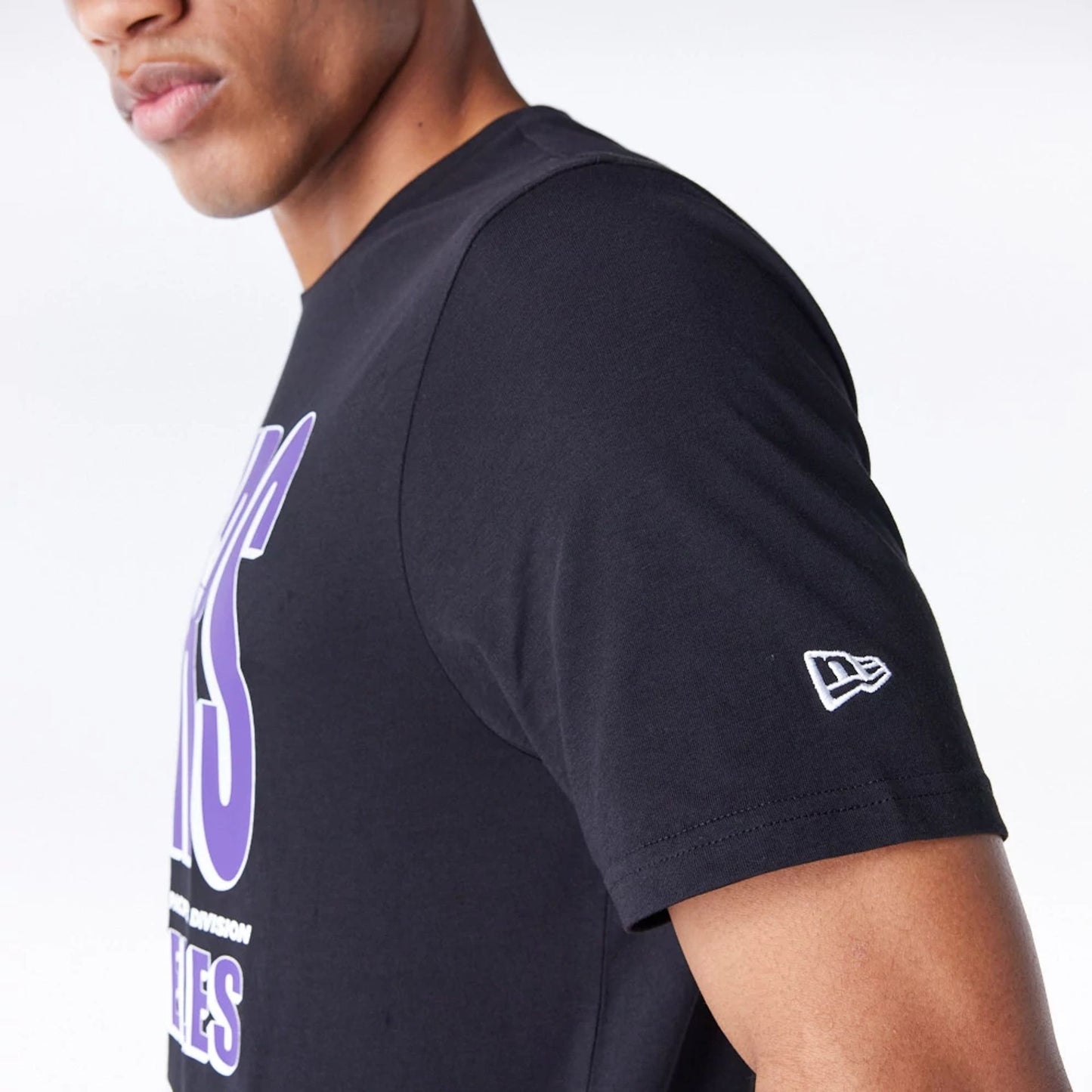 The Male model is wearing LA Lakers NBA Wordmark Graphic Black T-Shirt 5