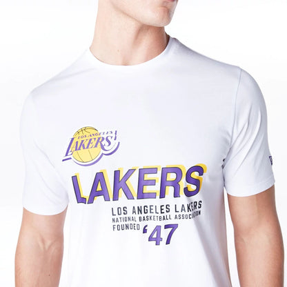 The Male model is wearing LA Lakers NBA Graphic White T-Shirt 8