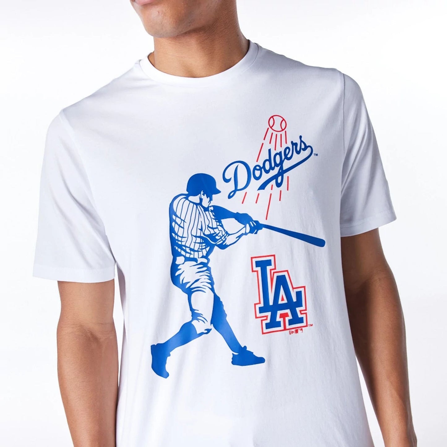 The Male model is wearing LA Dodgers MLB Baseball Graphic White T-Shirt 2