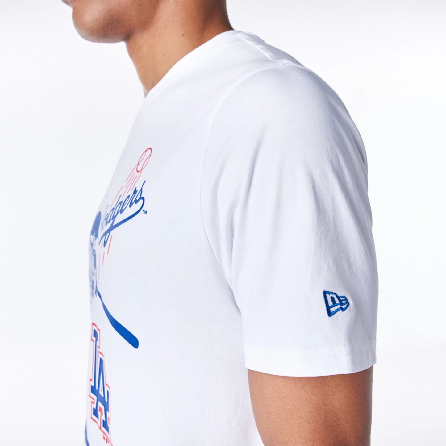 The Male model is wearing LA Dodgers MLB Baseball Graphic White T-Shirt 5