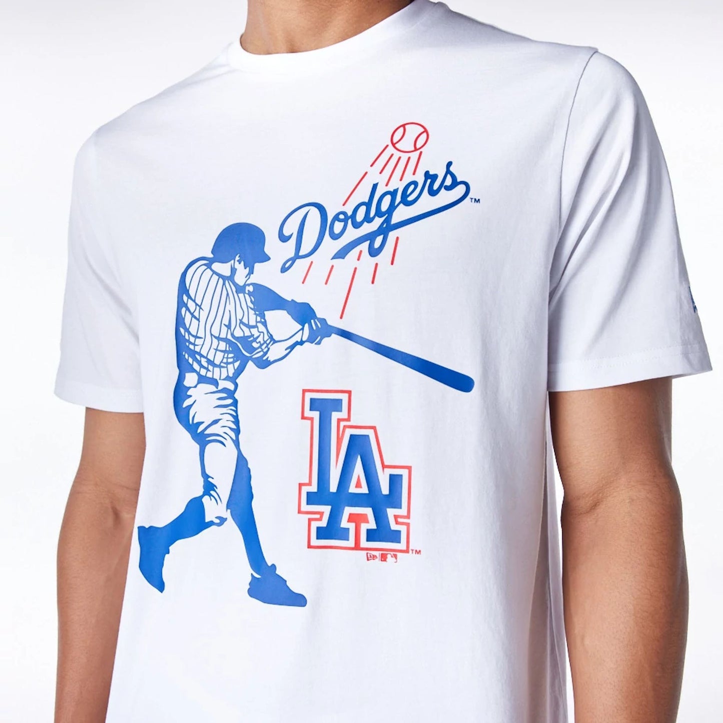 The Male model is wearing LA Dodgers MLB Baseball Graphic White T-Shirt 6